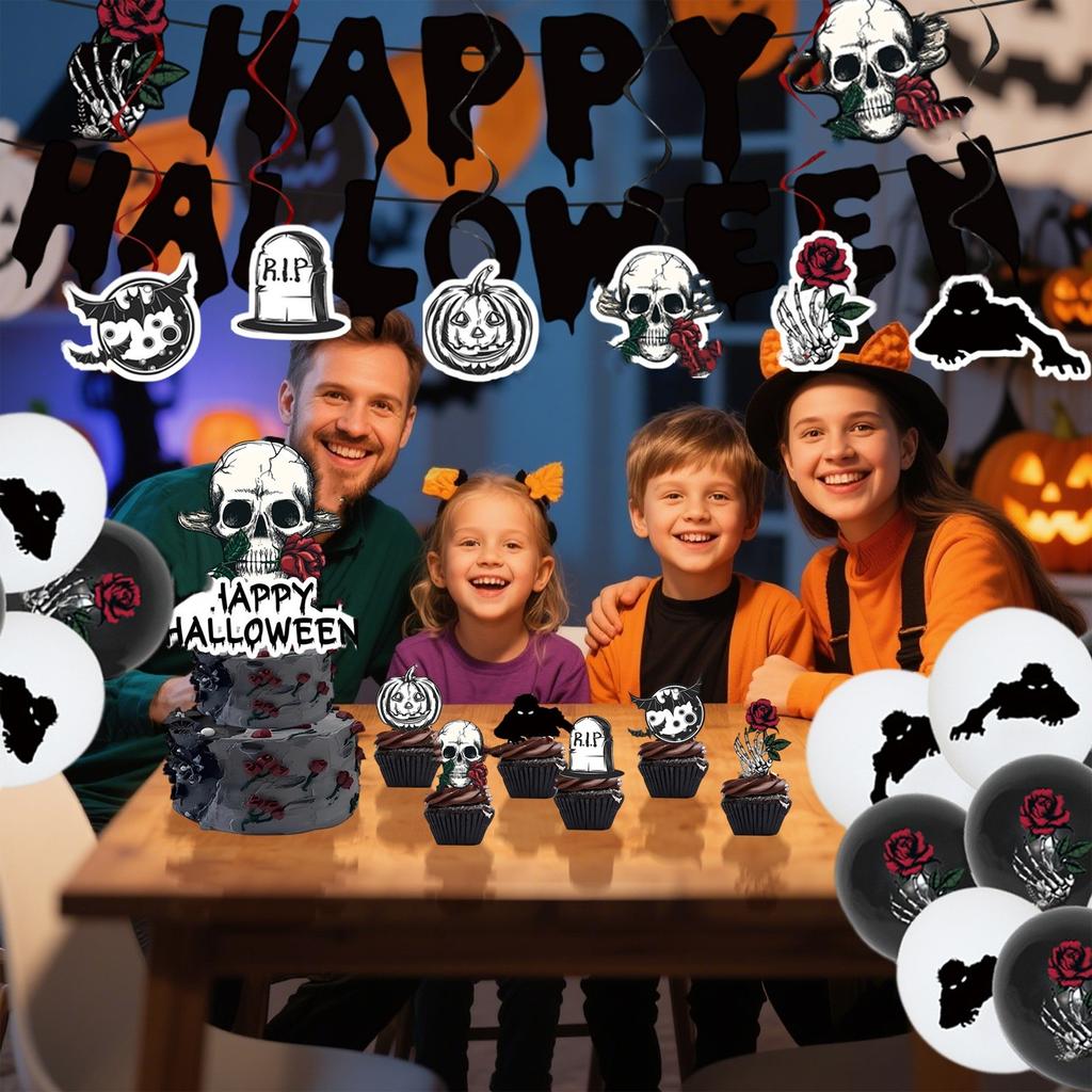 Хэллоуин Черный Скелет Роза Украшения Одноразовые Принадлежности Посуда Украшения для Вечеринки на Хэллоуин