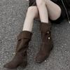 Женские замшевые зимние сапоги средней высоты на плоской подошве, модная обувь для женщин 2025 года, дизайнерские зимние мотоциклетные сапоги, новые женские ботинки Chelsea Botas
