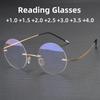 Vintage Frameless Anti Blue Light Reading Glasses Men's Round Frame Lightweight Non Face Clip UV Resistant Glasses Unisex