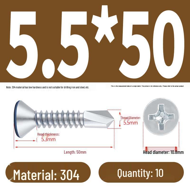 Винты с плоской головкой, из нержавеющей стали, с синим цинковым покрытием, самосверлящие и самонарезающие M3.9-M5.5