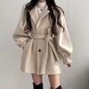 Plus Size Women's Elegant Woolen Coat Midi Length Autumn Winter Korean Style Long Sleeve Overcoat