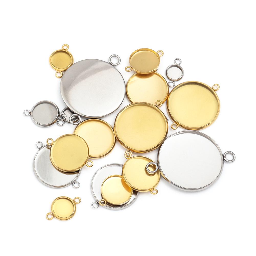 10pcs/lot 6-30mm Round Stainless Steel Pendant Blank Cabochon Base Double Hole Setting Bezel Tray DIY Jewelry Making Component