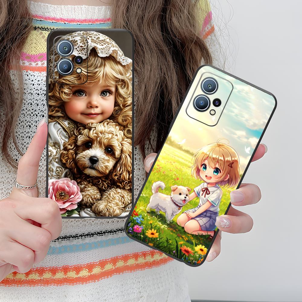 Girl Dog Puppy Matte TPU Mobile Phone Case for Huawei P60 P50 P40 P30 P20 P10 P9 P8 Pro Lite Plus Colorful Printing Cover