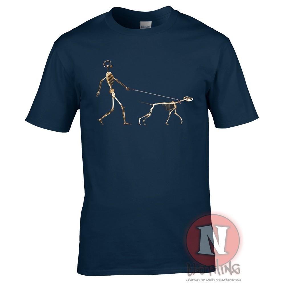 Skeleton Dog Walker TShirt Canine Doggy Funny Urban Art Banksy Style