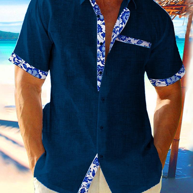 Модная мужская летняя рубашка с коротким рукавом и принтом, плюс размер, карманный гавайский пляжный топ