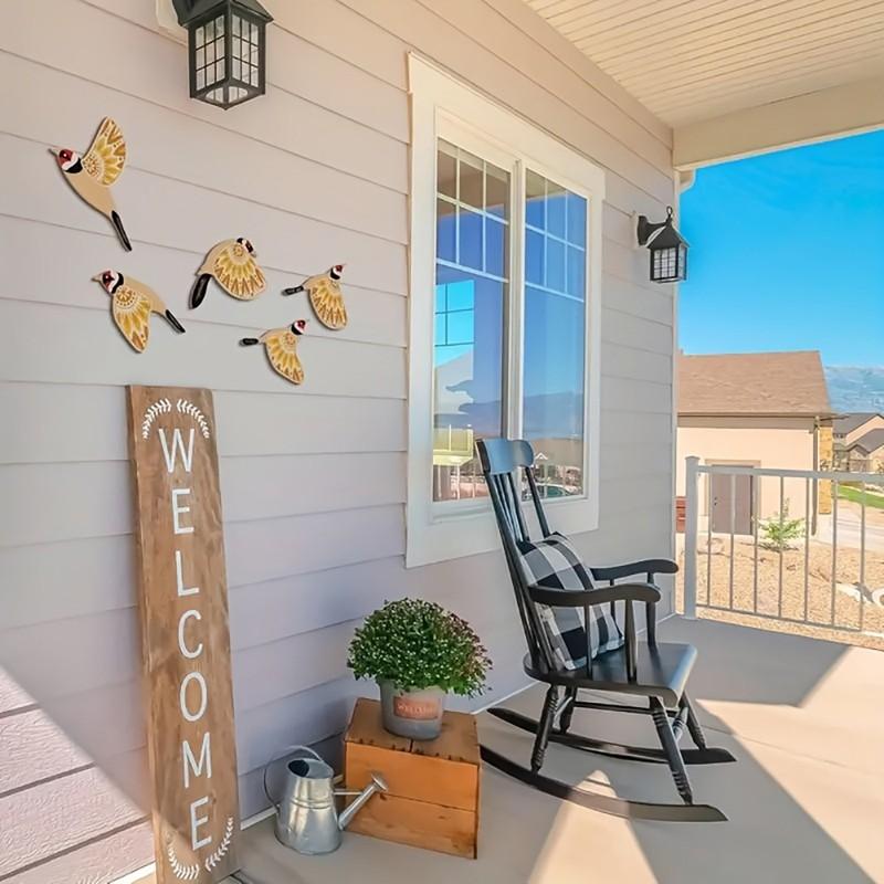 5pcs Wooden Bird Wall Decor Hollow Out Bird Sculpture Art Vintage Decor Living Room Kitchen Wall Hanging Figurines Ornament