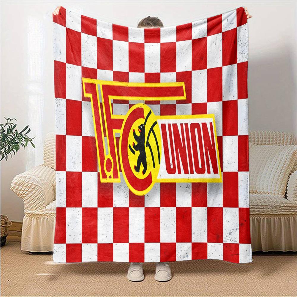 Union Football Emblem Flannel Blanket, Soft Polyester, Modern Design, All-Season for Camping, Travel, Gifts for holidays or birthdays