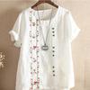 Women's Plus Size Summer Short Sleeve Vintage Shirt Floral Embroidery Long Loose Women's Shirt