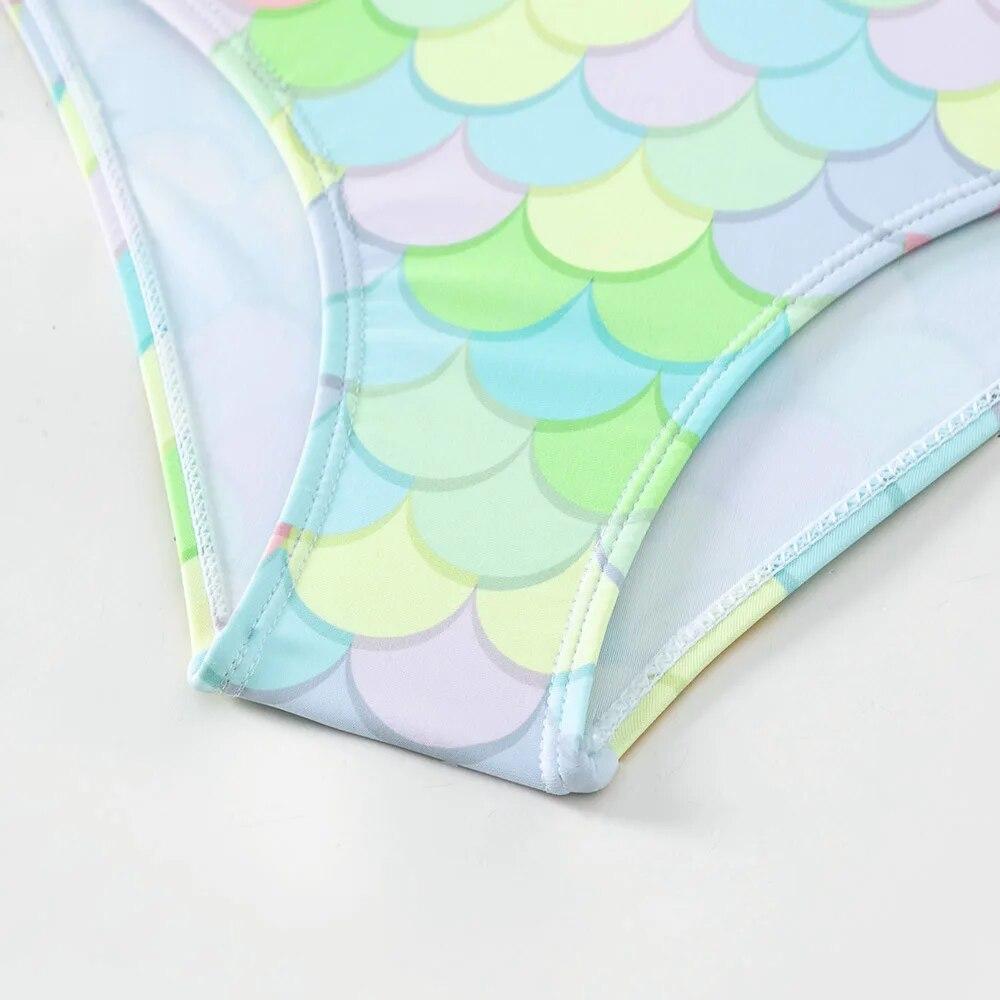 Girls Oblique Shoulder Fish Scale Baby Kids Swimsuit Bathing Suits for Children Two Pieces Swimwear Beach Bikini Sets
