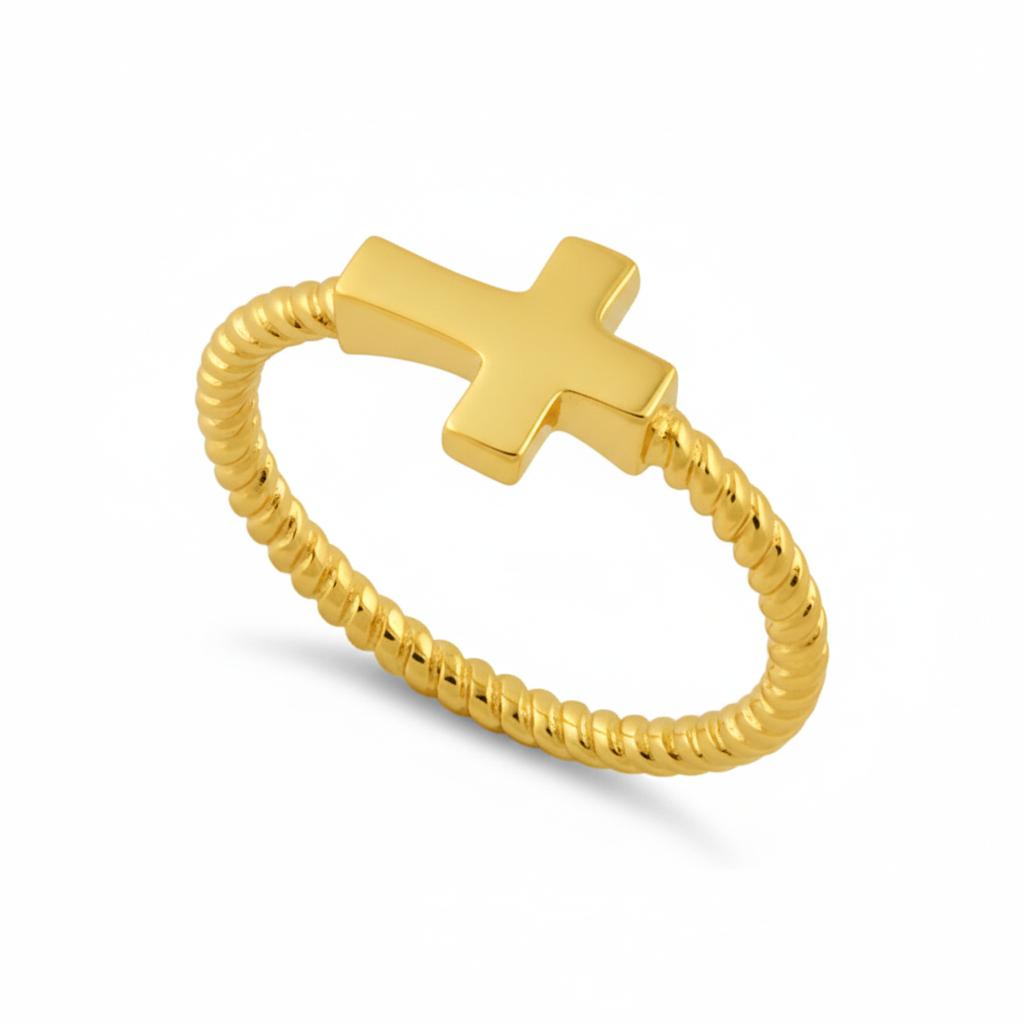 Женское кольцо из стерлингового серебра 925 пробы с позолотой вермейл, витая веревочная полоса, крест