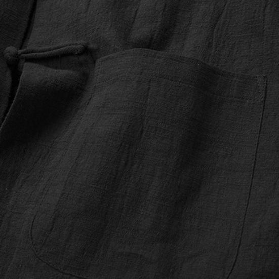 Men Autumn Chinese Style Shirt Top Mandarin Collar Long Sleeve Pockets Disc Button Traditional Kung Fu Tai Chi Shirt Tang Tops Uniform