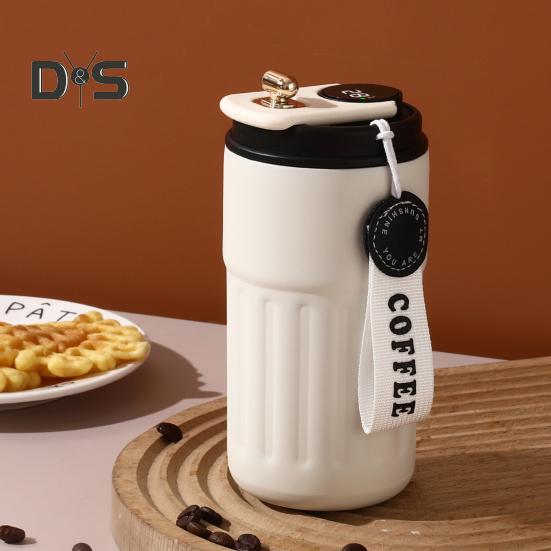 Термокружка для кофе с дисплеем температуры, 450 мл, герметичная крышка, нержавеющая сталь, многоразовая кофейная чашка, горячая и холодная, вакуумная кружка для любителей кофе