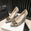 2024 Горячая Распродажа Женская Обувь Базовые Женские Туфли на Высоком Каблуке Модные Вечерние Туфли Женские Металлическая Отделка Слипоны Обувь с Острым Носком Женская