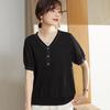 Women's Knitted T-shirt Mom's Summer Outfit Ice Silk Stylish Short Sleeve Summer New V-neck Knitted Top