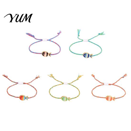 Adjustable Woven Bracelet Colorful Small Fish Handmade Braided Bracelet, Boho Cute Striped Rope String Summer Beach Wristband for Women Men Pendant