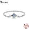 BAMOER Стерлингового Серебра 925 пробы с платиновым покрытием Синий Циркон Дьявольский Глаз Базовый Браслет Ювелирные Изделия Подарок для Женщин Подвески DIY
