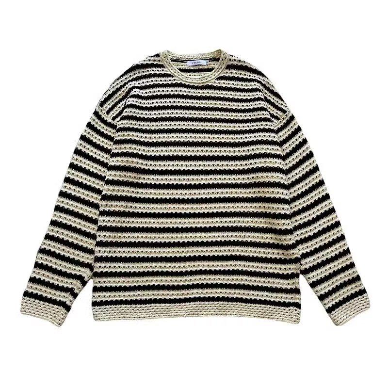 Men's Ripped Striped Knit Sweater: Autumn/Winter 2023 Casual Loose Long Sleeve