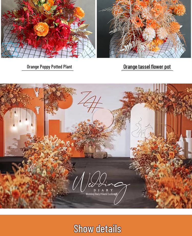 Autumnal Orange Silk Flower Pots for Wedding Aisle Décor