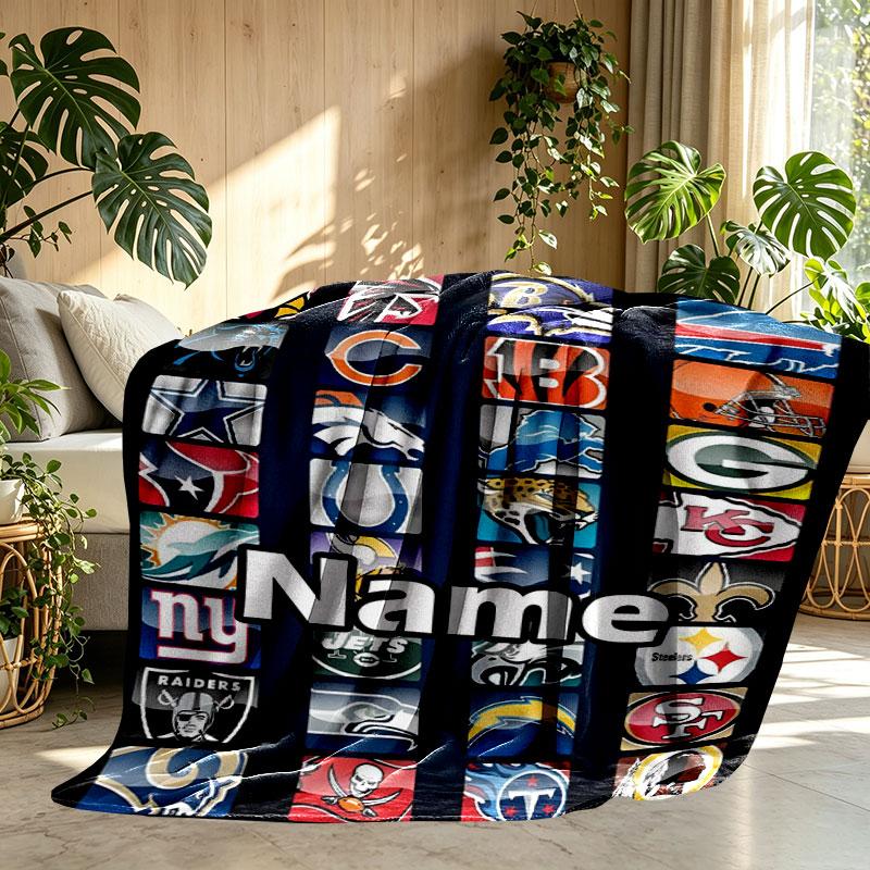 Custom Name Personalized NFL Print Blanket, Home Decor, Bedroom, Sofa, Camping, Couch, Gifts for Birthday Christmas