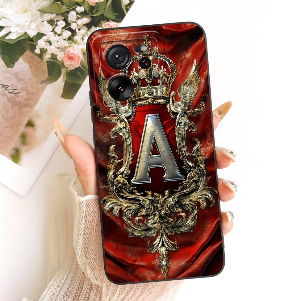 Casing For Xiaomi 13T Case For Xiaomi 13T Pro Cover Silicone Luxury Crown Fashion A-Z Letters 2D Painted 2306EPN60G 23078PND5G