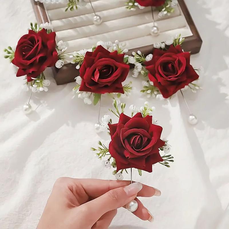 2 шт./набор Бутоньерка Аксессуары для подружек невесты Вечерние украшения Свадебная искусственная роза Великолепная браслет-бутоньерка Элегантный многоцветный