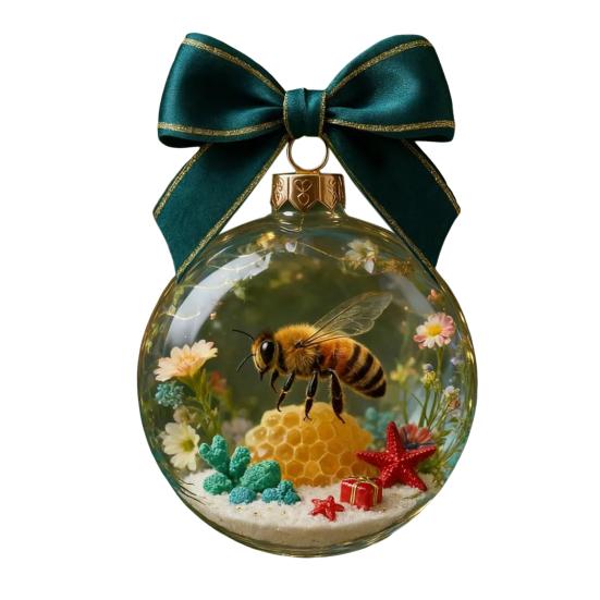 Animal Christmas Ball Ornaments Handcrafted 3D Turtle/Penguin/Bee/Dachshund Clear Ball Ornament for Xmas Tree Holiday Home Party Decor