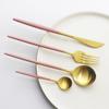 4Pcs Pink Gold Dinnerware Set Blue Gold Matte Cutlery Set Stainless Steel Tableware Set Fork Knife Spoon Silverware Flatware Set