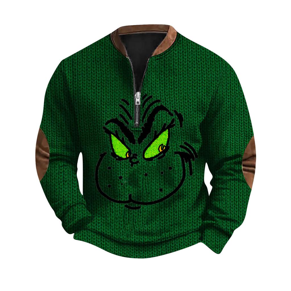 Мужской рождественский свитер на молнии, винтажный вязаный графический свитшот, рождественский пуловер со стойкой