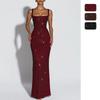 Женское квадратный вырез пайетки макси платье без рукавов bodycon блестящее сверкающее вечернее платье для вечеринки
