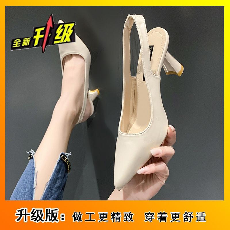 2025 Summer New French Pointed Head Bag Head Empty Single Shoes Women's One-word Buckle Sandals Women's Fashion High Heels Women