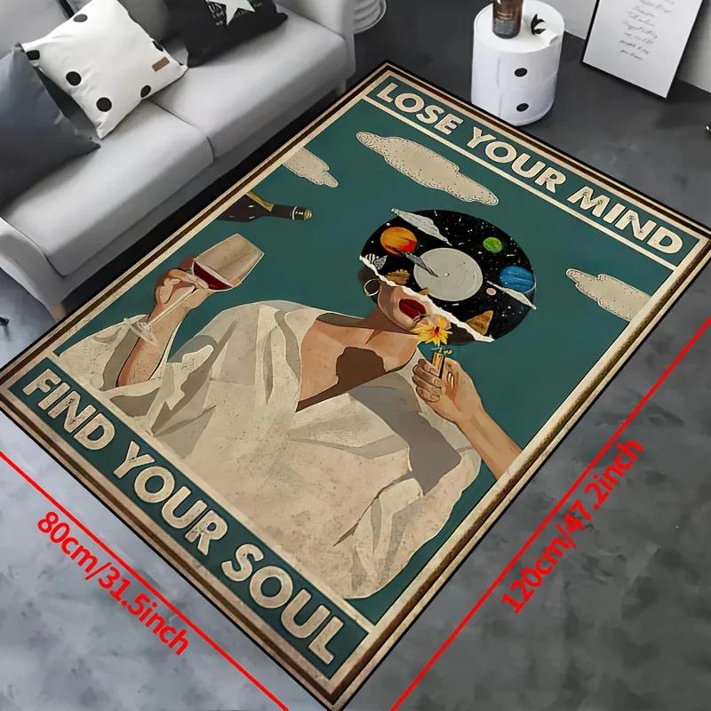 Creative Print Area Rug – 'Lost Your Mind, Find Your Soul' Floor Mat for Living Room, Bedroom, Nursery, Outdoor Patio, Garden