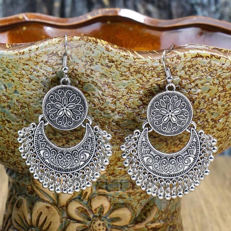 GemChic женские новые винтажные резные геометрические серьги-смайлик с бахромой этнические модные серьги-крючки на день рождения рождественский подарок на день рождения