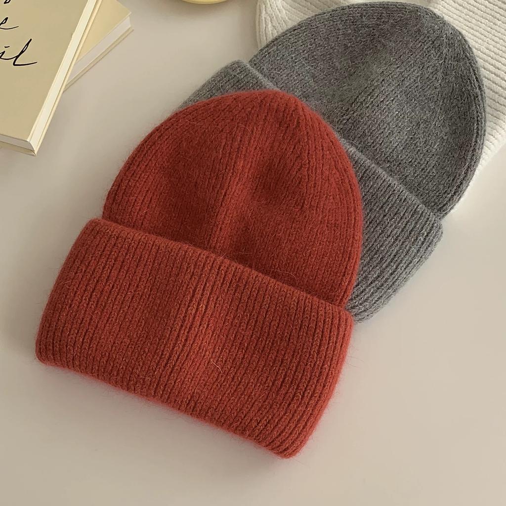 Solid Color Rabbit Fur Knitted Hat Women Winter Warm Wool Hat Warm Angora Fluffy Warm SKI Beanies Korea Ins Fashion Bonnet Caps