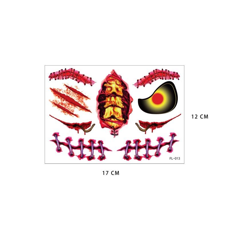 8pcs/set 2024 Hot Sale Halloween Spooky Face Tattoo Stickers Masquerade Scars Scary Face Stickers Tattoo Stickers