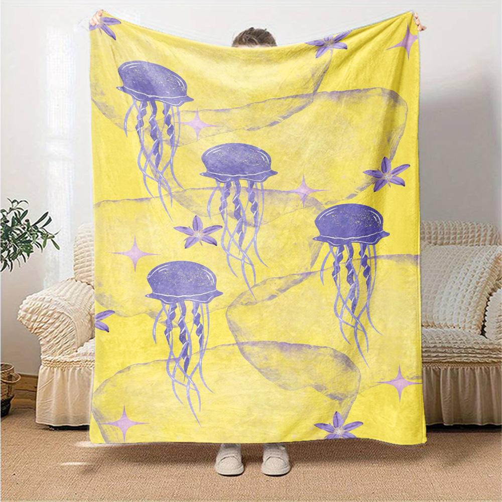 Seafish Jellyfish Shell Print Flannel Blanket High Quality Warm Comfortable Cover for All Seasons Perfect for Gifts Home Decor