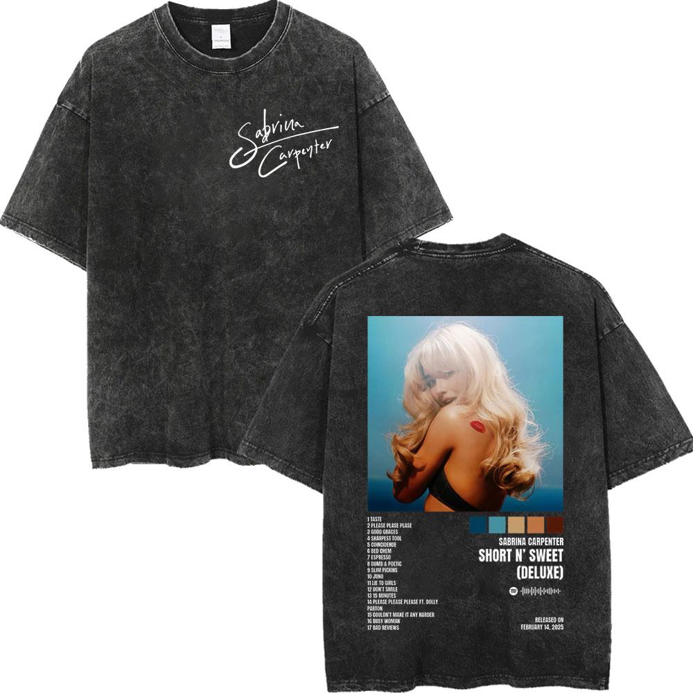 Sabrina Carpenter Album Poster Graphic T Shirt Men Women High Quality Vintage Washed T-shirt Summer Casual Loose Cotton T-shirts