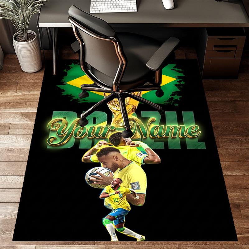 Brazilian football player Design Area Rug Personalized Name- Non-Slip, Soft & Cozy Floor Mat for Living Room, Office - Indoor/Outdoor Carpet
