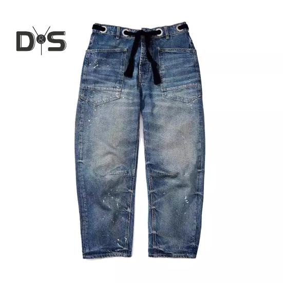 Women's Wide Leg Barrel Jeans Low Rise Drawstring Denim Ankle Pants Elastic Waist Stretchy Baggy Boyfriend Trouser