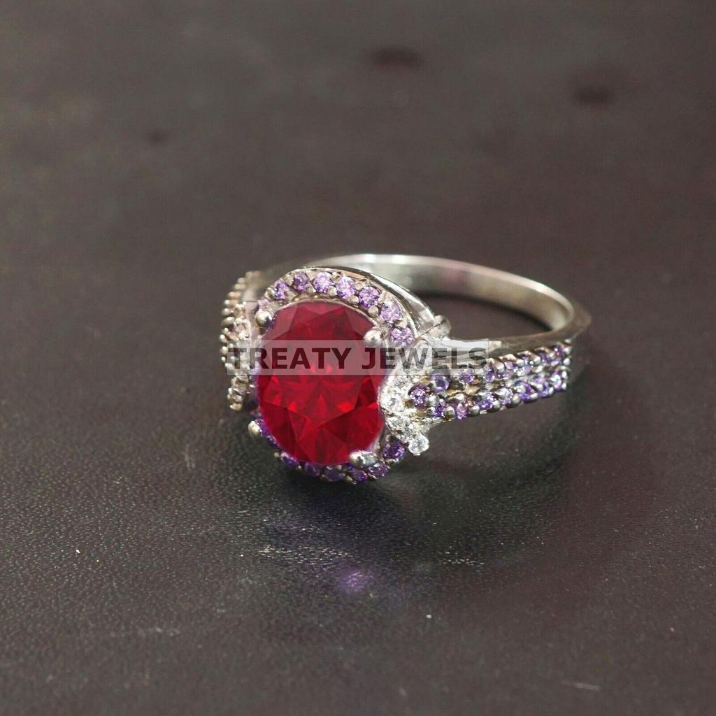 Ruby Oval Cut Gemstone With 925 Sterling Silver Ring For Men's #B533 JL375684148160