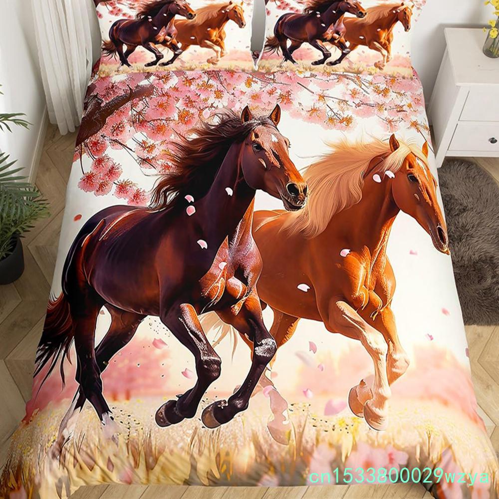 Пододеяльник с изображением мультяшной лошади King Queen Galloping Horse, комплект постельного белья Golden Stars, прекрасный декор в виде животного, пододеяльник