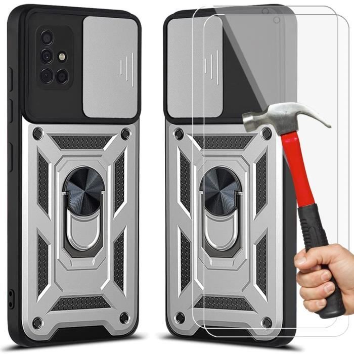 Coque de Protection - Booling - pour Samsung A51 - Argenté - Style Armée - Antichoc - 2 Verres Trempés