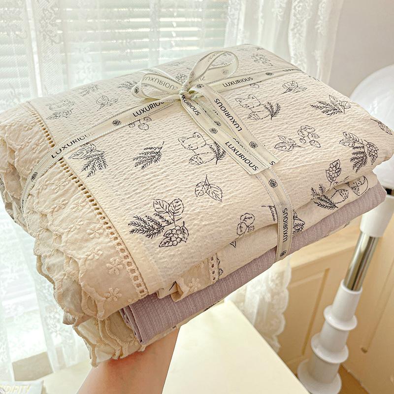 Ins Цветочный Комплект Постельного Белья Набор С Пододеяльником Принцесса Комплект Постельного Белья Простыни Комплект 2 Наволочки Односпальный Двуспальный Размер Queen Back To School