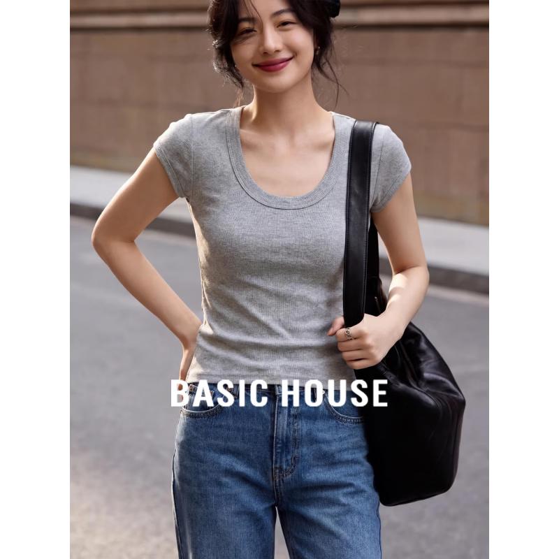 Женская футболка Basic House из 100% тенсела с U-образным вырезом и рукавами-крылышками