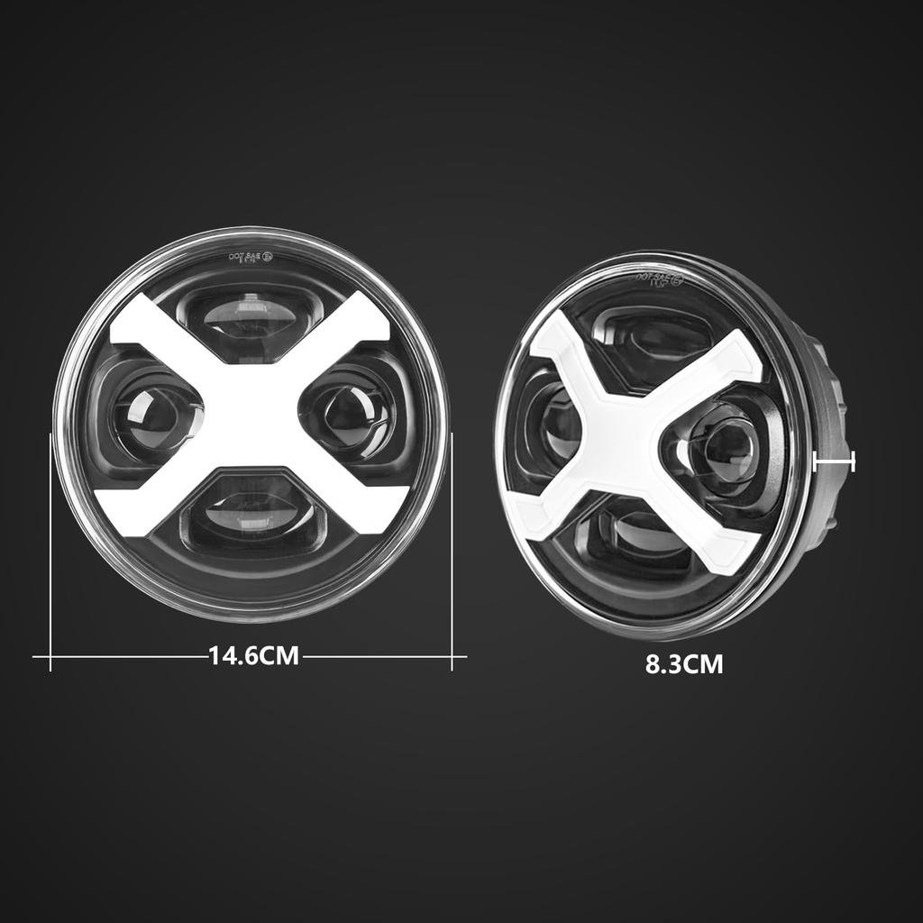 Vancroser 5.75 Inch Headlight, LED, X-Shaped, Bike Headlight, DRL, Hi/Lo Switching, /24V, High Brightness,