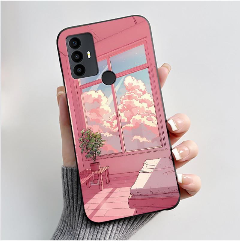Anti-scratch Casing For TCL 30 SE/TCL 30E/TCL 306/TCL 305 Cover Soft Silicone Black Shell Golden Butterflie And Flower Pattern