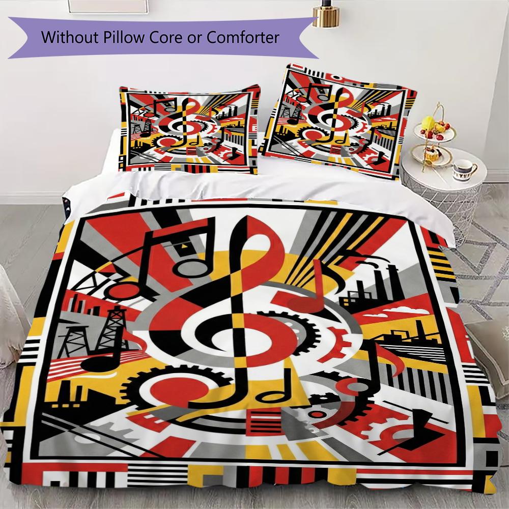 Guitar Music Pattern Bedding uilt Set uilt Cover Pillowcase Home Decoration Birthday Gift (1 * duvet cover + 2 * pillowcase without core)10