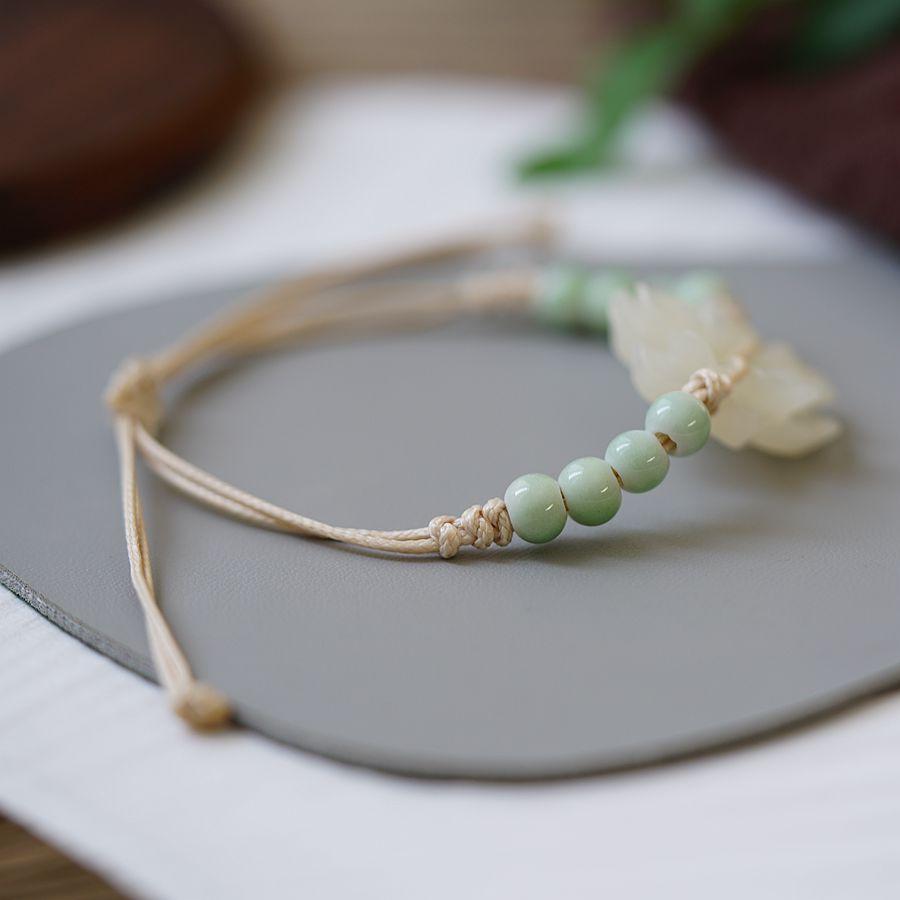 RUI RUI YU Нефритовый браслет с цветком персика для женщин и девочек, китайская мода, древний красный агат, бусины, браслет-подвеска, плетеная ручная веревка, ювелирное изделие, подарок