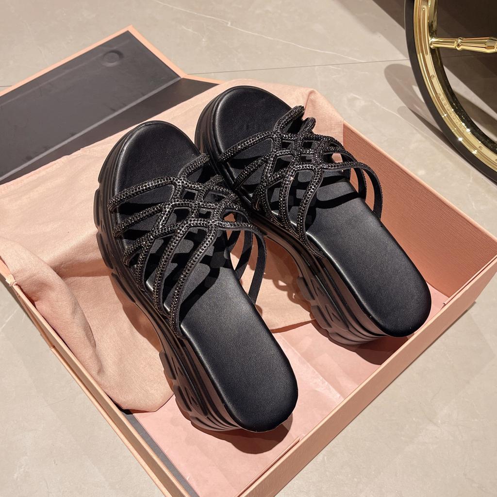 Thick-soled Wedge Slippers Women's Summer 2024 New Non-slip Outer Wear One-word Slippers Popular Casual Beach Sandals