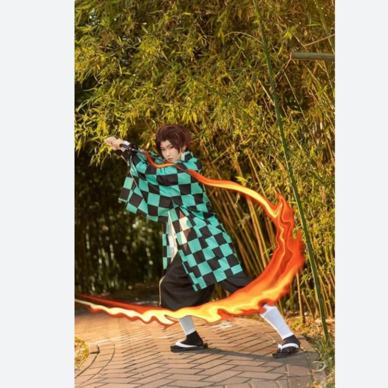 Аниме Demon Slayer Kamado Tanjirou Косплей Костюм Kimetsu No Yaiba Мультфильм Костюм Sutis Парики Хэллоуин Для Детей Взрослых CosParty