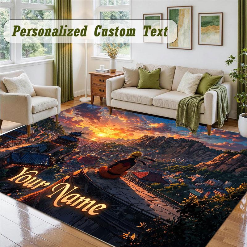 Crystal Velvet Square Rug Custom NameNaruto Pattern Non Slip Home Floor Decor Rug